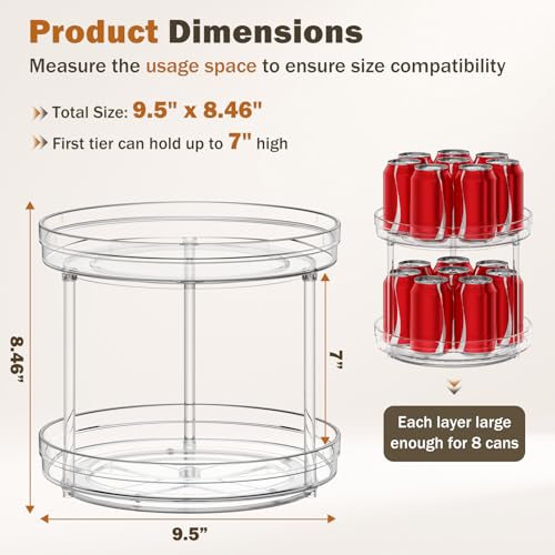 Optish 2 Tier Lazy Susan Organizer, 9.5" Rotating Spice Rack Turntable Organizer for Cabinet, Pantry, Countertop, Bathroom, Kitchen, Vanity, Medicine Cabinet Organization