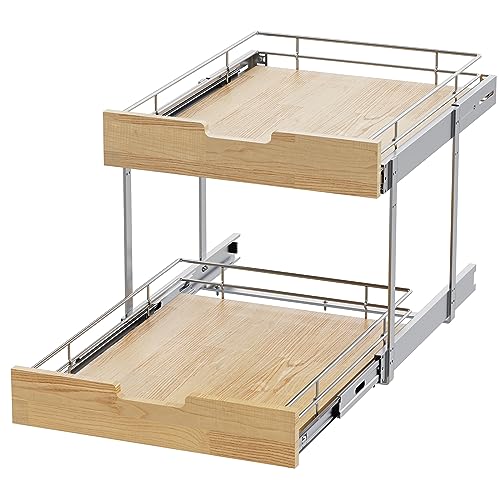 Sikarou Pull Out Cabinet Organizer,Heavy-Duty Slide Out Shelf, Wood and Wire Basket, Pull Out Drawer for for Kitchen Under Sink Space, Pantry, Bathroom, 2 Tie 23 * 21 in - size: 2-TIE 23*21 WM