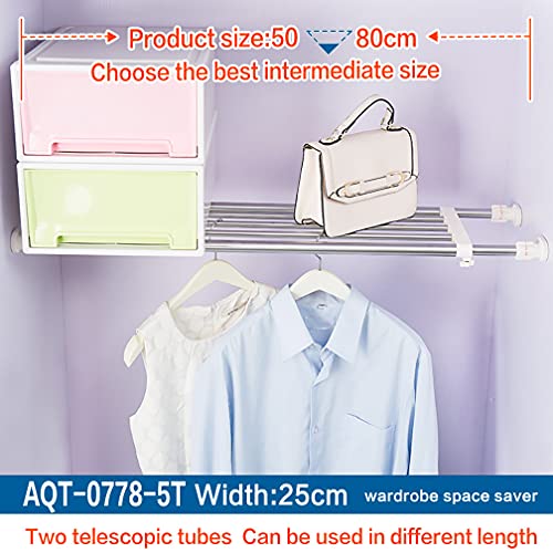 Hershii Expandable Closet Tension Shelf Rod Adjustable Storage Rack Heavy Duty DIY Organizer Divider for Wardrobe Cupboard Kitchen Bathroom - size: 50-80cm/19.68-31.49inches