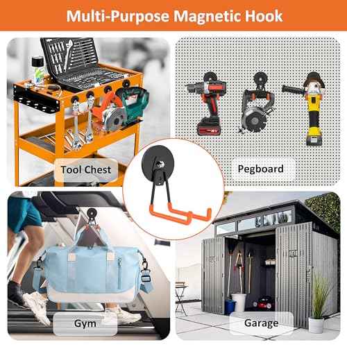 ENUODA Strong Magnetic Hooks Heavy Duty Rare Earth Magnet Garage Hooks Storage Hook Utility Large Magnet Tool Holder for Hanging Broom, Mop, Shovel, Drill, Toolbox, Cruise, Container, Tool Chest, 2PCS