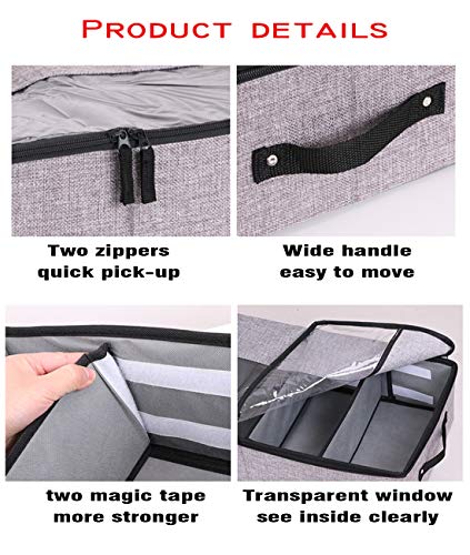 AARAINBOW 2 Packs Foldable Under Bed Shoes Organizer with Lids, Underbed Clothes Storage Container with Divider, UnderBed Storage Bins Box with Clear Window (Gray+Coffee) - color: Gray+Coffee