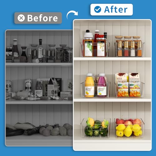Mpotmiy Pantry Organizers and Storage , 8 Pack Snack Organizer for Pantry Shelf,Food Storage Bins with Divider,Clear Containers for Organizing,Transparent Plastic Basket,Refrigerator and Fridge Bins - style: 8pack