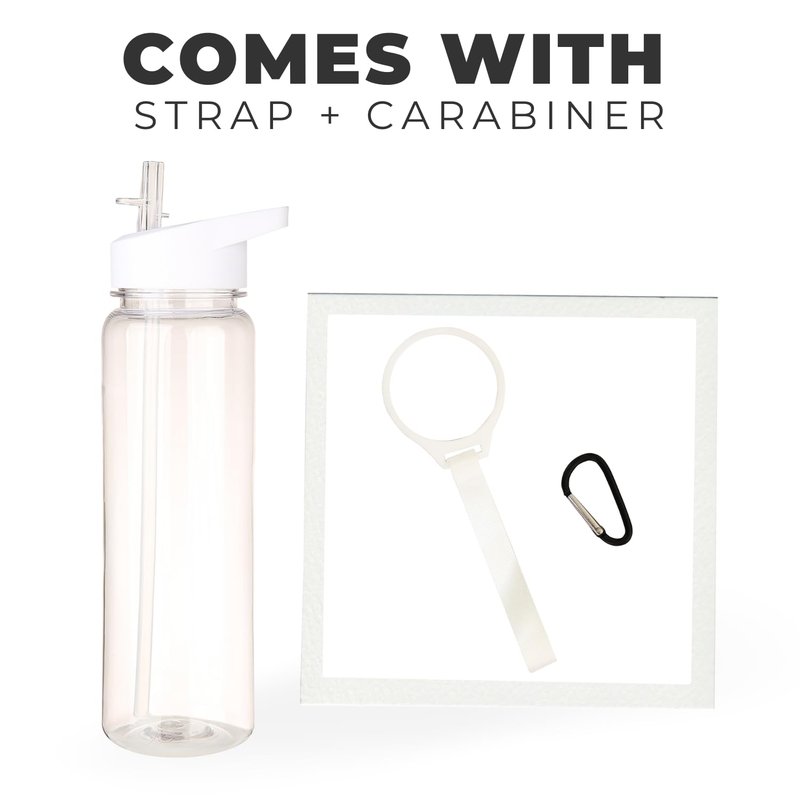 GearTek Tritan Clear Water Bottle With Straw | No Markings BPA Free 24 oz Sports Water Bottle | Leak Proof Re-Usable Flip Top Plastic Drinks Bottles for School, Office, Gym, Cycling (Clear-Straw-24oz)