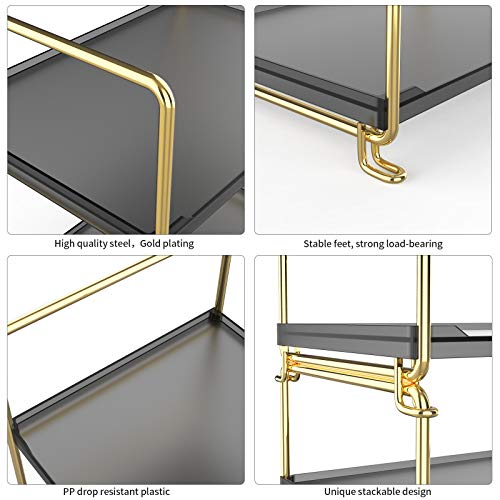 2-Tier Spice Rack Bathroom Organizer Countertop Storage Shelf, Cosmetic Storage Rack Standing Counter Shelf (Gold + Black) - color: Black + Gold