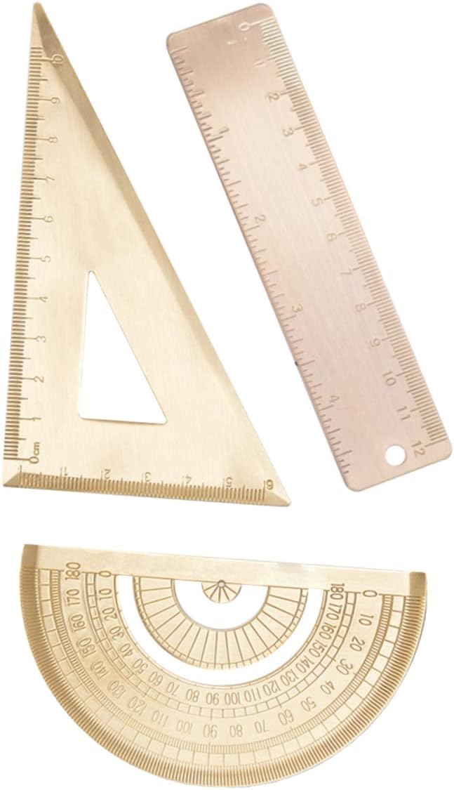 TEHAUX Brass Protractor and Triangle Ruler Set Geometry Measurement Tools for School and Drafting Scale for Accurate Drawings Lightweight and Portable