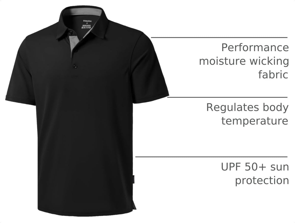 Men's Golf Polo Shirts Dry Fit Performance Short Sleeve Shirt, Black, S