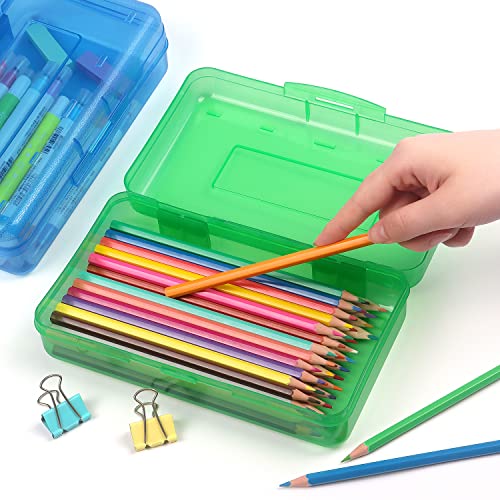 Tamaki 1 Pack Plastic Pencil Box Large Capacity Pencil Boxes Clear Boxes with Snap-tight Lid Stackable Design and Stylish Office Supplies Storage Organizer Box, Green - color: Green