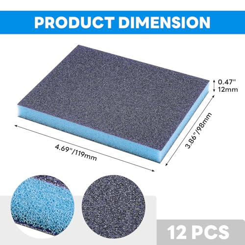 12 Pack 220 Grit Sanding Sponge, Wet Dry Sanding Block Sandpaper Sponge, Washable & Reusable Sanding Pads Soft Foam Sand Block for Metal Wood Drywall Furniture Polishing