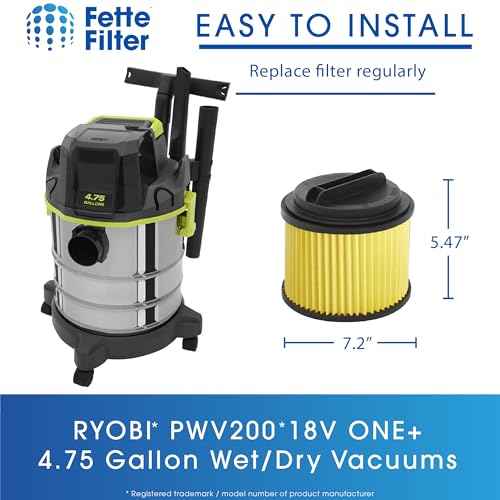 Fette Filter - Replacement Filter Compatible with Compatible with RYOBI PWV200 PWV201 PWV200B 18V ONE+ 4.75 Gal. Wet/Dry Vac, Compare to Part # A32RF03N. Pack of 2
