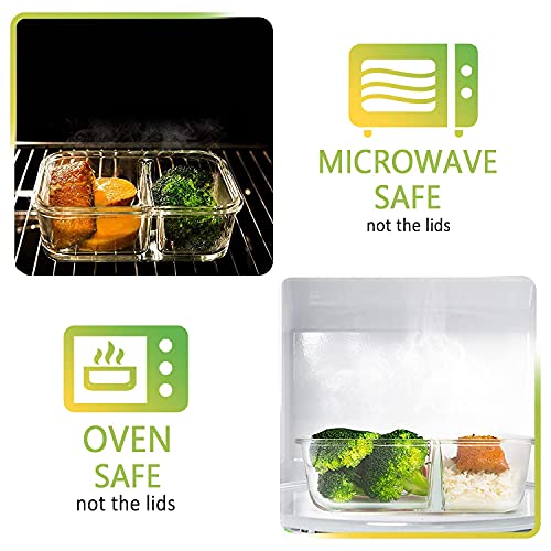 [5-Pack,36 Oz]Glass Meal Prep Containers 2 Compartments Portion Control with Upgraded Snap Locking Lids Glass Food Storage Containers, Microwave, Oven, Freezer and Dishwasher (4.5 Cups, White) - color: White