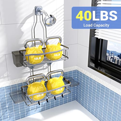 Aitatty Hanging Shower Caddy Bathroom Organizer: Rustproof Shower Shelf Racks Over Shower Head - No Drilling Inside Bath Shower Rack Shelves Over Showerhead for Shampoo with Soap Holder Silver - color: Silver