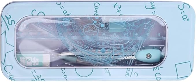 7Pcs Compass/Math Set for Students with Shatterproof Storage Box, Geometry Set for School, Includes Ruler, Protractor and Compass Set, Pencil Sharpener and Eraser for Drafting Tools