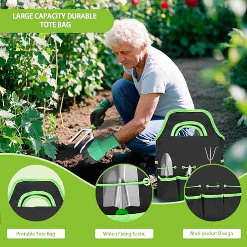 11Pcs Heavy Duty Gardening Tool Set, Shovel Stainless Steel with Non-Slip Rubber Grip, Canvas Storage Bag for Women Gardeners Pruning Shears Plant Care Weeding Tools