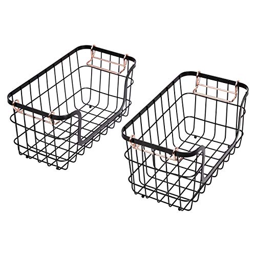 Amazon Basics Stackable Metal Wire Rectangular Storage Baskets for Kitchen, Bathroom or Pantry Organizing, 2 Count, Black