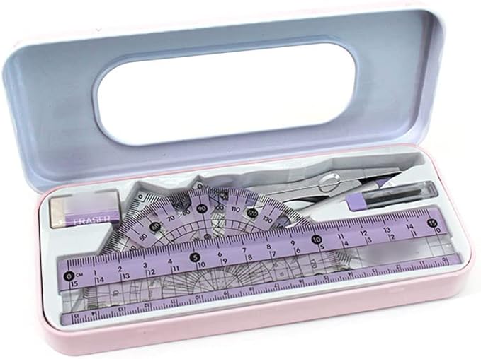 LABANCA 7 Pcs Compass Set with Protractor Rulers Drafting Tools Kit for Math Geometry (Y-Pink)