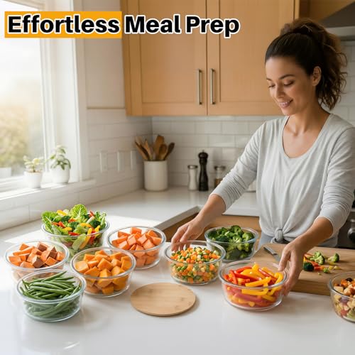 Blushtier 4 Pack 44 oz Borosilicate Glass Food Containers with Bamboo Lids, Stackable Glass Bowls for Meal Prep & Lunch, Microwave, Freezer and Dishwasher Safe - size: 44 oz