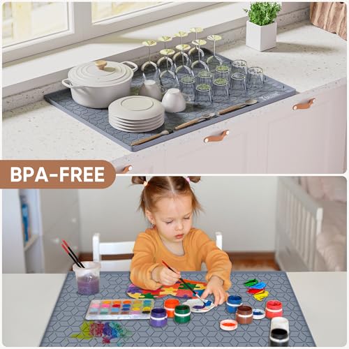 BALEINE 34''×22'' Under Sink Mat, Waterproof Food Grade Silicone Undersink Mat, Cabinet Shelf Drip Tray, Under Sink Liner for Kitchen, Bathroom (Blue) - color: Blue