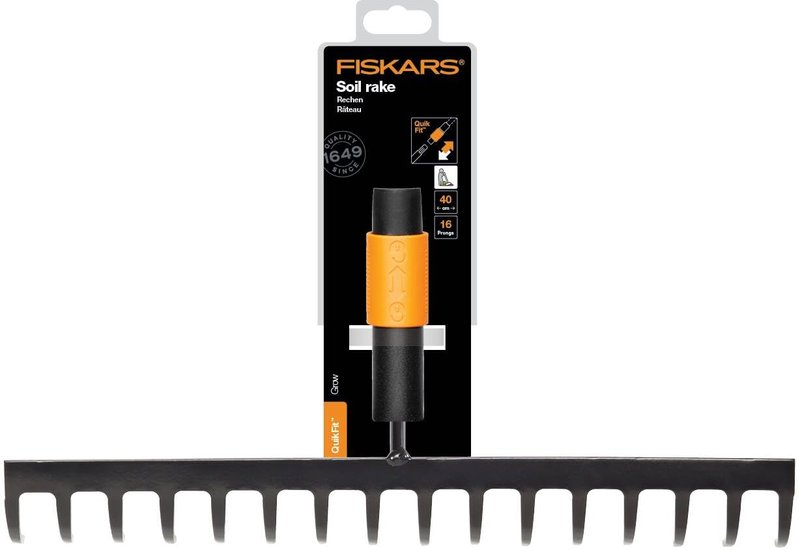 Fiskars 1000654 16 Teeth Rake, Tool Head, Width 40 cm, Hardened Steel Teeth, Black/Orange, QuikFit