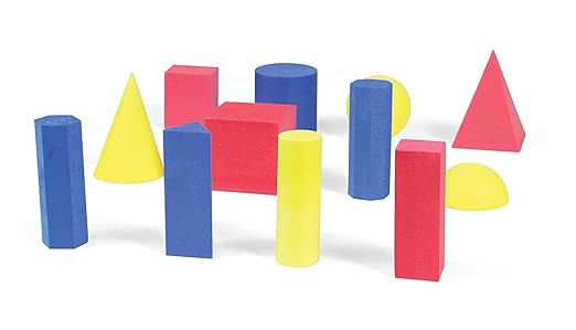 hand2mind Foam Geometric Solid Blocks, Assorted Colors, 3D Shapes (Set of 12)