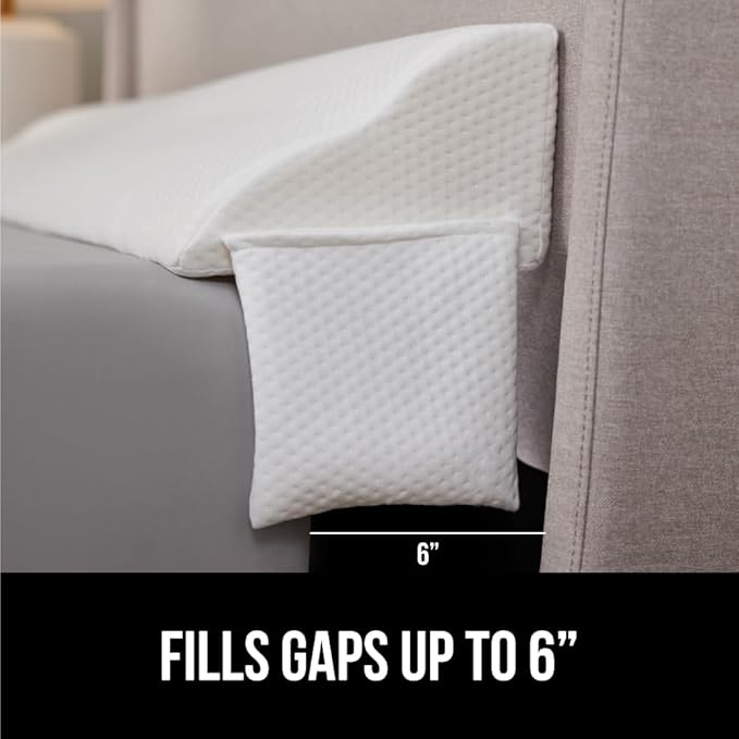 Gorilla Grip Headboard Gap Pillow and Bed Sheet Straps, Headboard Gap Pillow Size Twin, Dense Foam Wedge, Sheet Fasteners 4 Pack, Adjustable Elastic with Metal Clips, Both in White, 2 Item Bundle