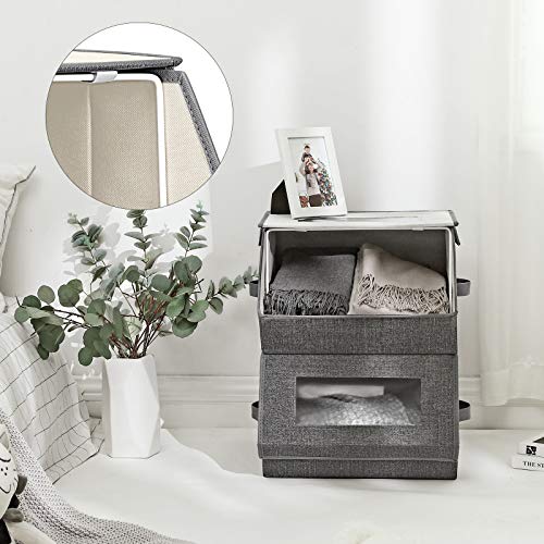 SONGMICS Stackable Storage Bins Set of 2, Storage Boxes with Lids and Front Windows, Non-Woven Fabric Closet Organizers with Magnetic Closures, Side Handles, Dark Gray URPLB02G - color: Dark Gray