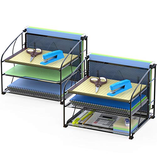 Simple Houseware 3-Tier Desk Organizer with Hanging File Holder, 2 Packs, Black - color: Black, size: 2 Pack
