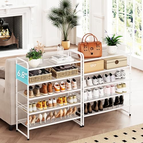 SUFAUY 5-Tier Mesh Shoe Rack, Closet Metal 33" Wide Shoe Shelf Heavy Duty, White - color: White, size: 5 Tier
