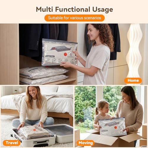 Vacuum Storage Bags for Travel with Rechargeable Air Pump, 12 Pack Space Saver Bags for Clothing, Luggage & Suitcase Compression, Efficient & Portable Storage Solution for Travel Essentials