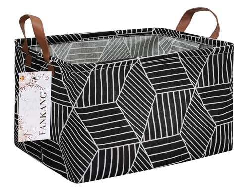 FANKANG Storage Basket,Nursery Hamper Canvas Laundry Basket Foldable with Waterproof PE Coating Storage, Office, Bedroom, Clothes,Toys (Rec-Black Cube) - color: FK-Rec-Black Cube