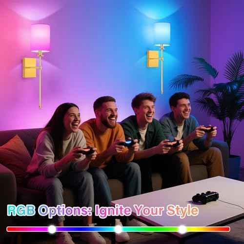 24.8 Inch Wall Sconces Battery Operated Set of 2, Rechargeable Wireless Wall Sconces Lights with Remote, Not Hardwired Dimmable Gold Wall Lamps with White Fabric Shade for Bedroom, 2 Bulbs Included