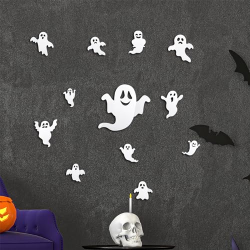 24Pcs Halloween Ghost Wall Decor 3D Stickers Decals Decorations Reusable Self-Adhesive Cute White Spooky Decals for Home Window Door Room Party Supplies