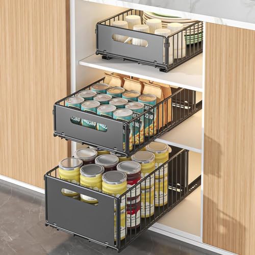 Pull Out Cabinet Organizer, Slide Out Cabinet Organizer Heavy-Duty Carbon Steel Expandable Drawer Adjustable Sliding Shelf Under Sink Rack Shelf for Kitchen Pantry Bathroom Closet - color: black small 2pcs