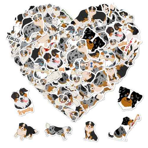 50 Pack Pcs Australian Shepherd Stickers for Water Bottles Waterproof Vinyl Laptop Luggage Scrapbooking Funny Cute Dog Sticker Packs Bulk Set Teens Adults Aesthetic Small Decals