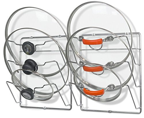 Simple Houseware 2-Pack Cabinet Door/Wall Mount Pot Lid Organizer Rack, 9.5" W x 4.5" D x 11.5”H, Chrome - color: Chrome