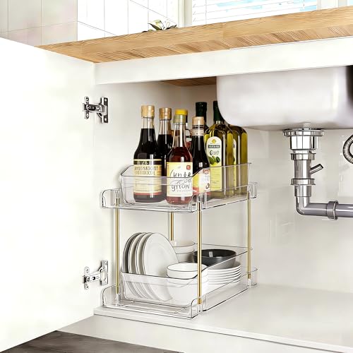 LAREKUN4pack 2-Tier Organizer & Storage Unit Stackable Bathroom Cabinet Organizer Pull-Out Kitchen Pantry Organizer & Storage System Suitable for Countertops, Pantries, Kitchens, Bathrooms - style: 4pack