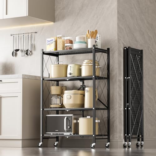 Simple Deluxe 4-Tier Folding Storage Shelves, 27.95" W x 14.96" D x 49.61" H Foldable Shelving Unit, 1000 Lbs Loading Capacity, Black - color: Black, size: 4-Tier, 28"W x 15"D x 49"H