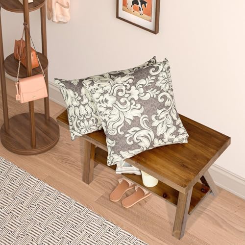 Wnutrees Farmhouse Wood Bench, Rustic Indoor Storage Bench for Entryway, Living Room, Dining Room, Solid Wood Construction, Original Wood - size: 30" wood bench