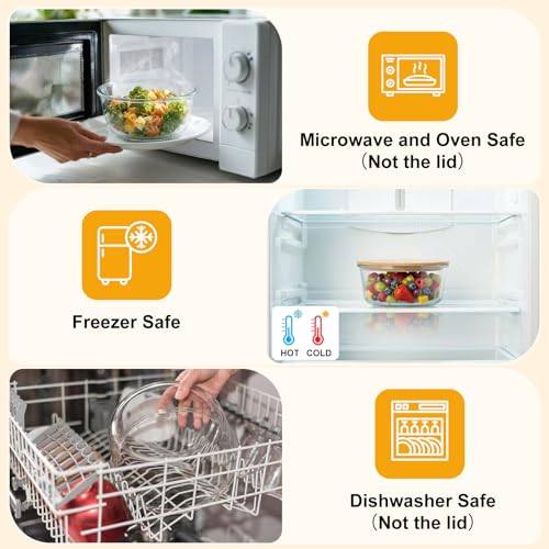 Blushtier 4 Pack 44 oz Borosilicate Glass Food Containers with Bamboo Lids, Stackable Glass Bowls for Meal Prep & Lunch, Microwave, Freezer and Dishwasher Safe - size: 44 oz