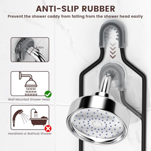REINHARDT Shower Caddy Hanging, Rustproof Shower Caddy Anti-Swing Shower Organizer Over Showerhead No Drilling Shower Racks with Soap Holder Multi Hooks Bathroom Storage for Shampoo Sponge, Black - color: Black