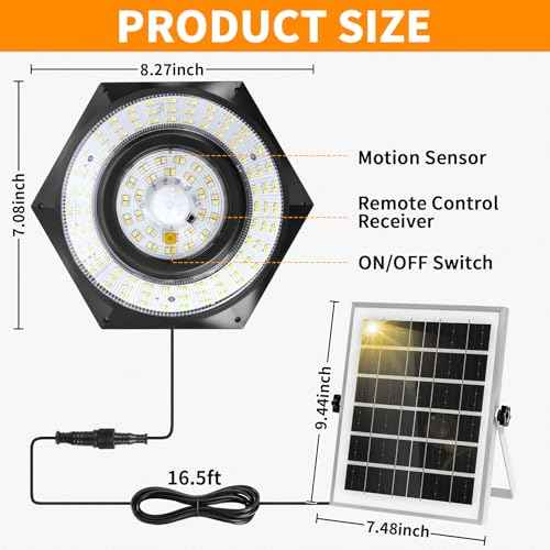 Dual Head Solar Shed Light, Solar Pendant Light Indoor Outdoor, 288 LED 1000LM Lights 5 Modes Motion Sensor with Remote Control for Chicken Coop Barn Patio Gazebo Garage