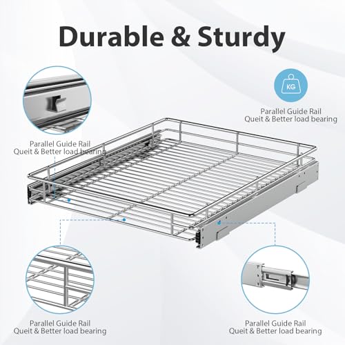 ZOINLIY Pull Out Cabinet Organizer, Versatile Slide Out Kitchen Organizers and Storage,Heavy Duty Drawer Cupboard Storage Basket, Smooth Sliding, Chrome Finish,17.8" W x 21" D - size: 17.8”W x 21”D (Outside Dimensions)