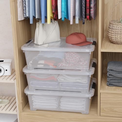 20 Quart Plastic Under Bed Storage Box, Stackable Nestable Organizer Bin with Wheels, Multi-Purpose Closet Organizer Storage Containers (3 Pack) - size: 20 Quart