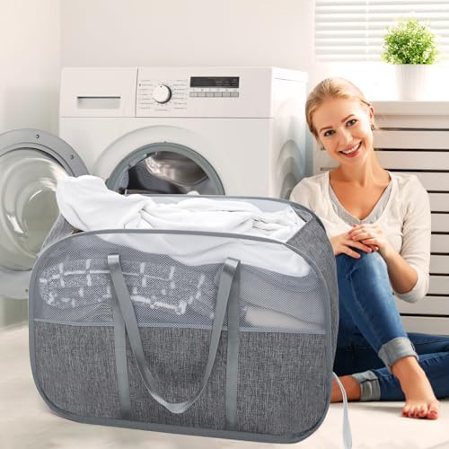 Collapsible Laundry Baskets with Easy Carry Handles, 95L Clothes Hamper for Storage, Foldable Laundry Basket Tear-proof, Large Pop Up Hampers for Laundry, Bedroom, Bathroom, Dorm Grey - style: Grey