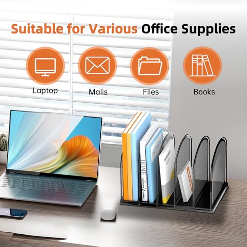 SUPEASY 5-Section File Organizer for Desk, Mesh Desk Organizer, Vertical File Folder Holder, File Floder Organizer for Office Home School Classroom, Black