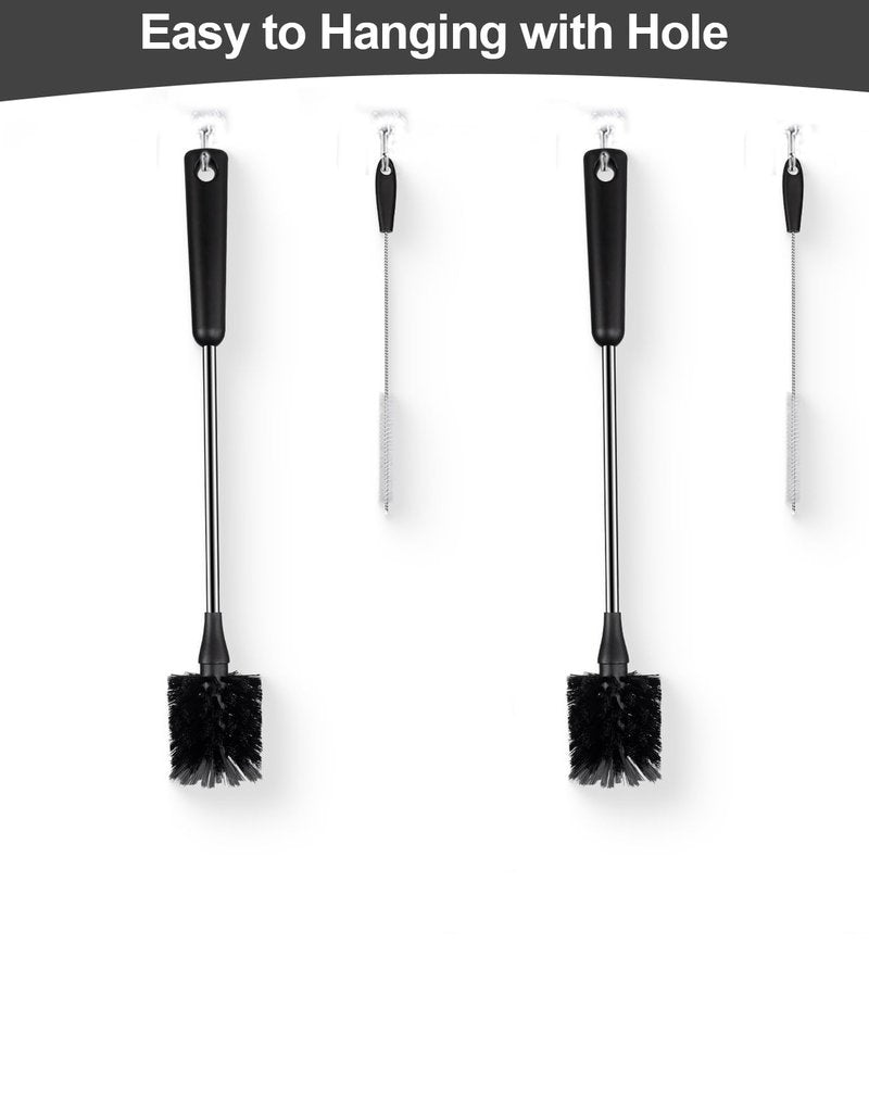 4 Pack Water Bottle Brushes with Straw Cleaner, Stainless Steel Handle Baby Bottle Brush Cleaner, Kitchen Scrub Cleaning Brushes for Cup, Wine Glasses, Coffee Mugs, Tumblers, Wine Decanters, Black