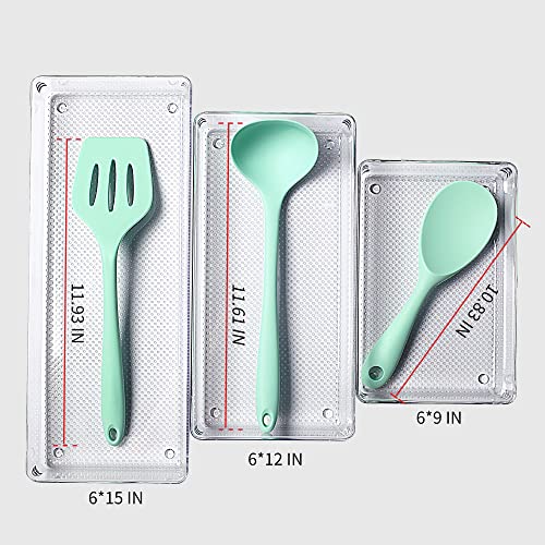 4Pack Large Size Clear Plastic Desk Drawer Dividers Drawer Organizer Wide Tray for Makeup,Kitchen Utensils,Silverware,Jewelries and Gadgets 15’’x6’’ - size: 4P-15x6x2''
