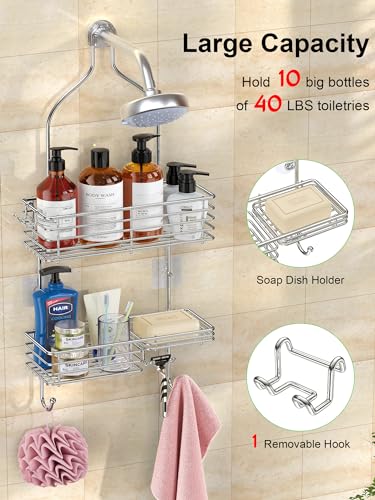 SMARTAKE Hanging Shower Head Caddy, Rustproof Bathroom Shower Shelf Organizer, SUS201 Stainless Steel Over The Storage Rack, for Toilet, Bathroom, Silver - color: 01-Silver