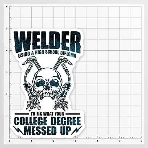 Welder Welding Vinyl Decal Sticker - for Toolboxes, Lockers, Cars, Trucks, Windows, Laptops, Cups and More - 5 Inches at Largest Point (Welder High School Diploma)