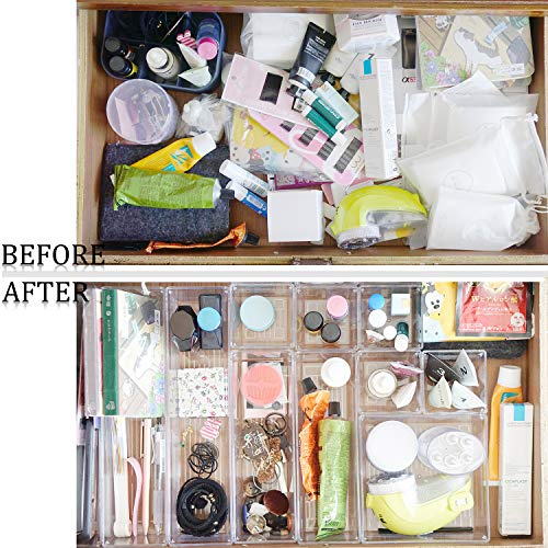 Kingrol 10 Pack 12 x 3 x 2 Inch Clear Drawer Organizer Trays, Desk Drawer Divider Storage Bins, Storage Box Set for Kitchen Bathroom Office Supplies