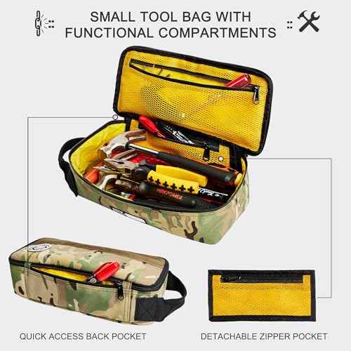 Rough Enough Small Tool Bag with Zipper 12" Portable Tool Pouch Case, Heavy-Duty Padded Organizer for Electricians, Motorcycle Repair and Camping, Camo